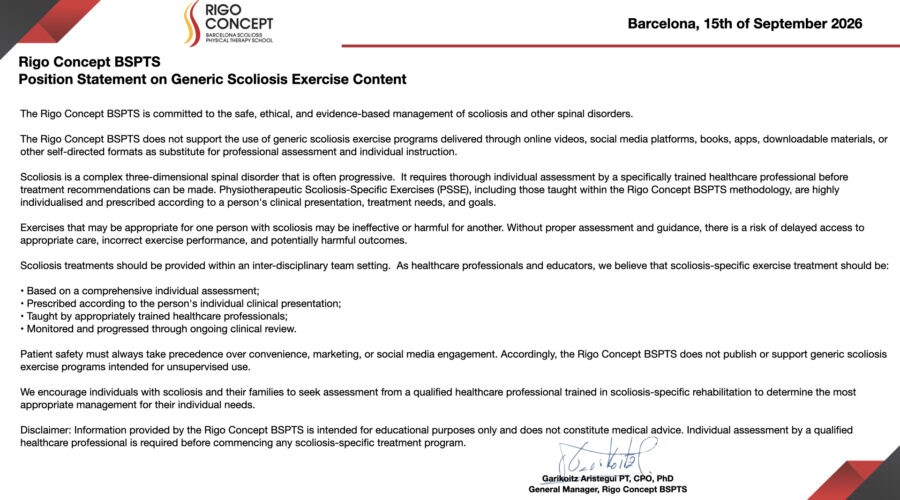 Rigo Concept Position Statement on Generic Scoliosis Exercise Content 2026